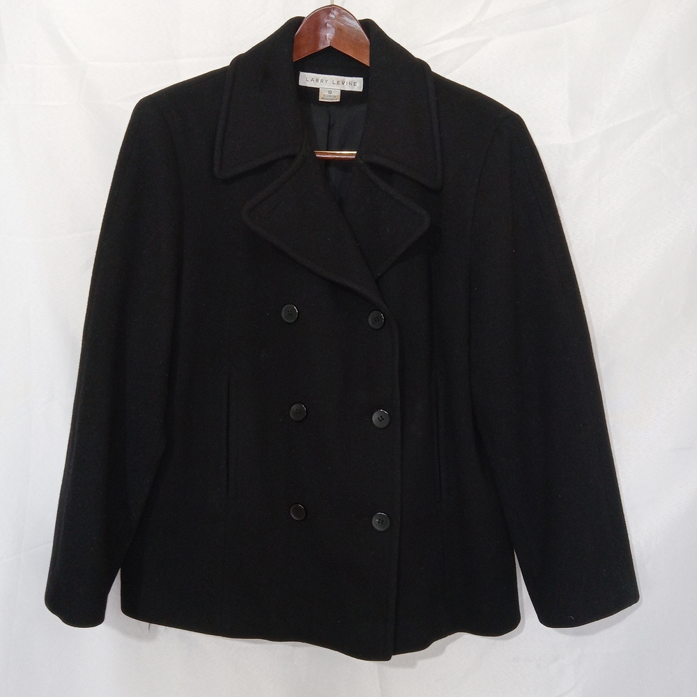 Vtg Larry Levine Wool Peacoat Womens Size 10 Black Double Breasted